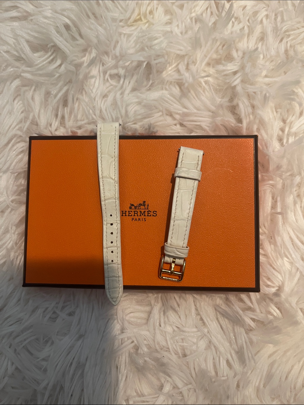 Hermes White Leather Watch Strap With Gold Buckle 21mm